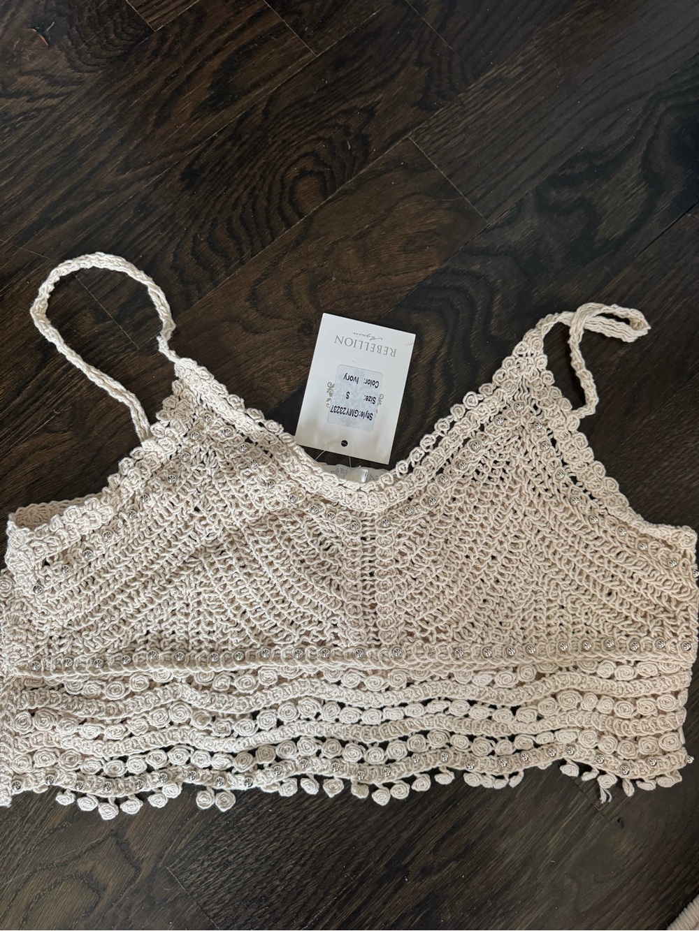 Crochet beaded tank in Cream